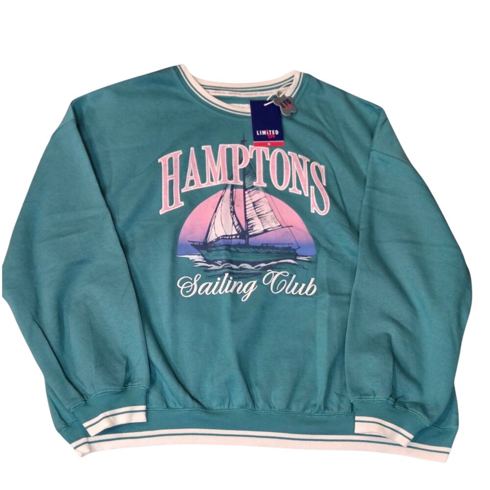 Limited Too Graphic "Hamptons Sailing Club" Sweatshirt Size: XL Color: Teal - Picture 2 of 6